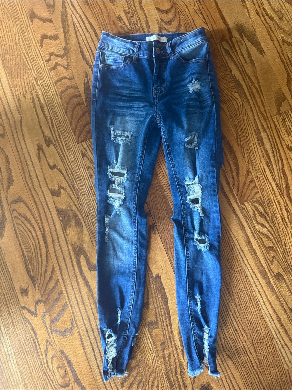 Distressed Skinny Jeans - Blue Size 0